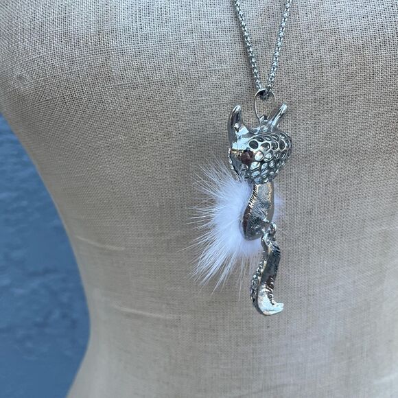 Vintage Fox Necklace Articulated pendant 90s y2k Quirky Statement Jewelry - Picture 9 of 10